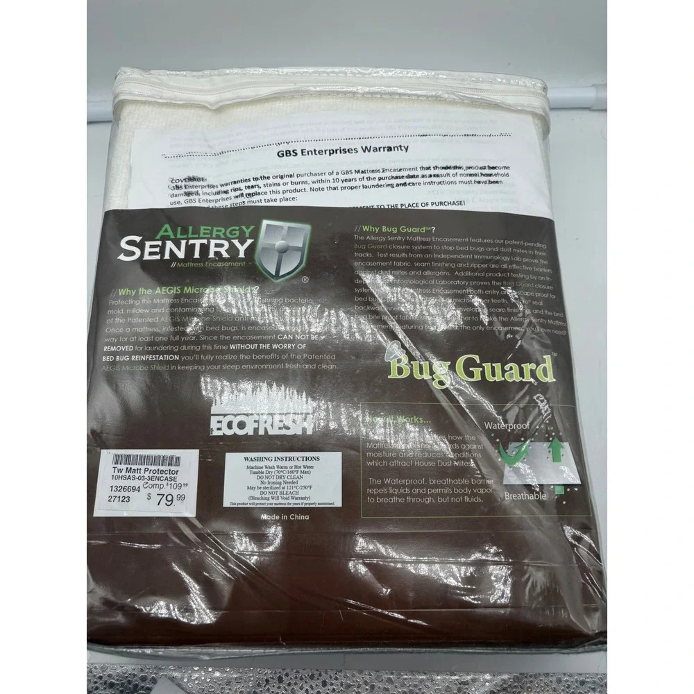 NEW Allergy Sentry Twin Mattress Encasement Bug Guard Waterproof Bed Bug Cover